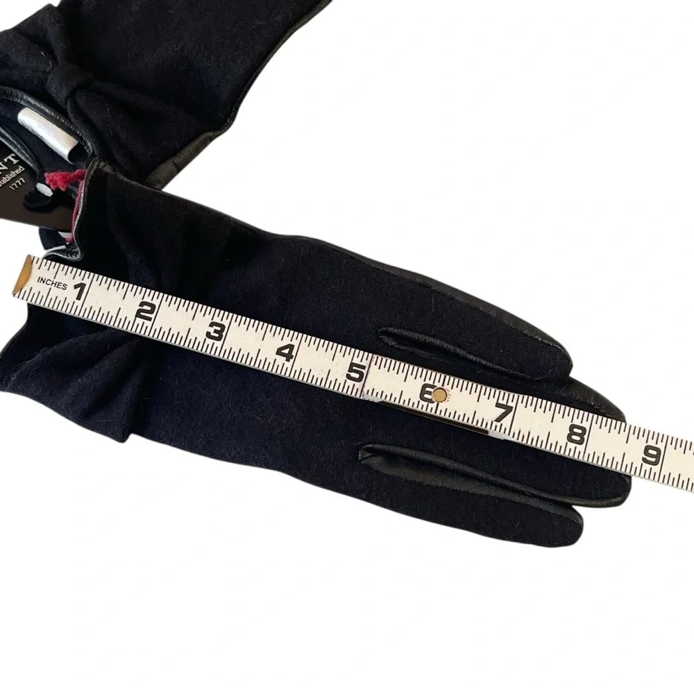Black Leather Gloves Wool Angora Blend Size M